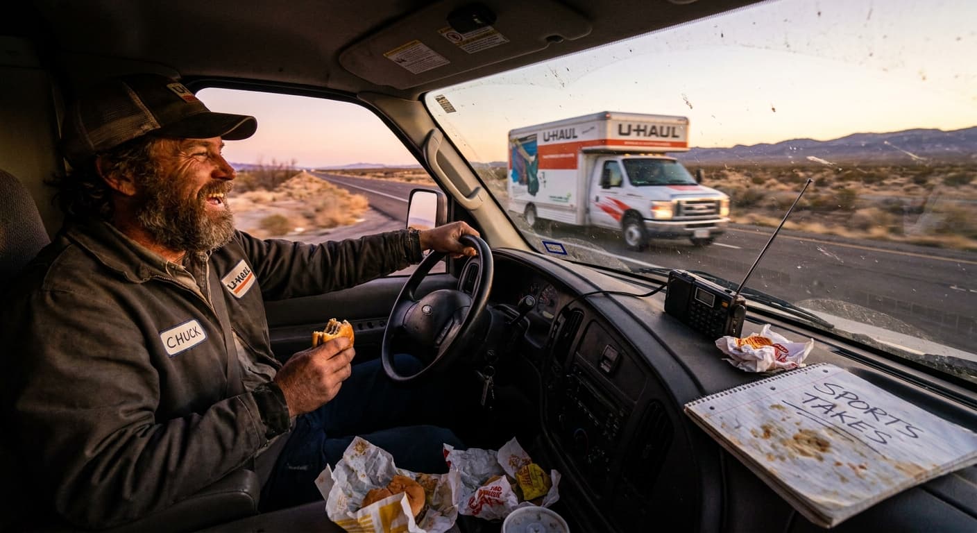 Chuck Barksalot Drives Sports Show into Absurdity with Fast-Food Frenzy