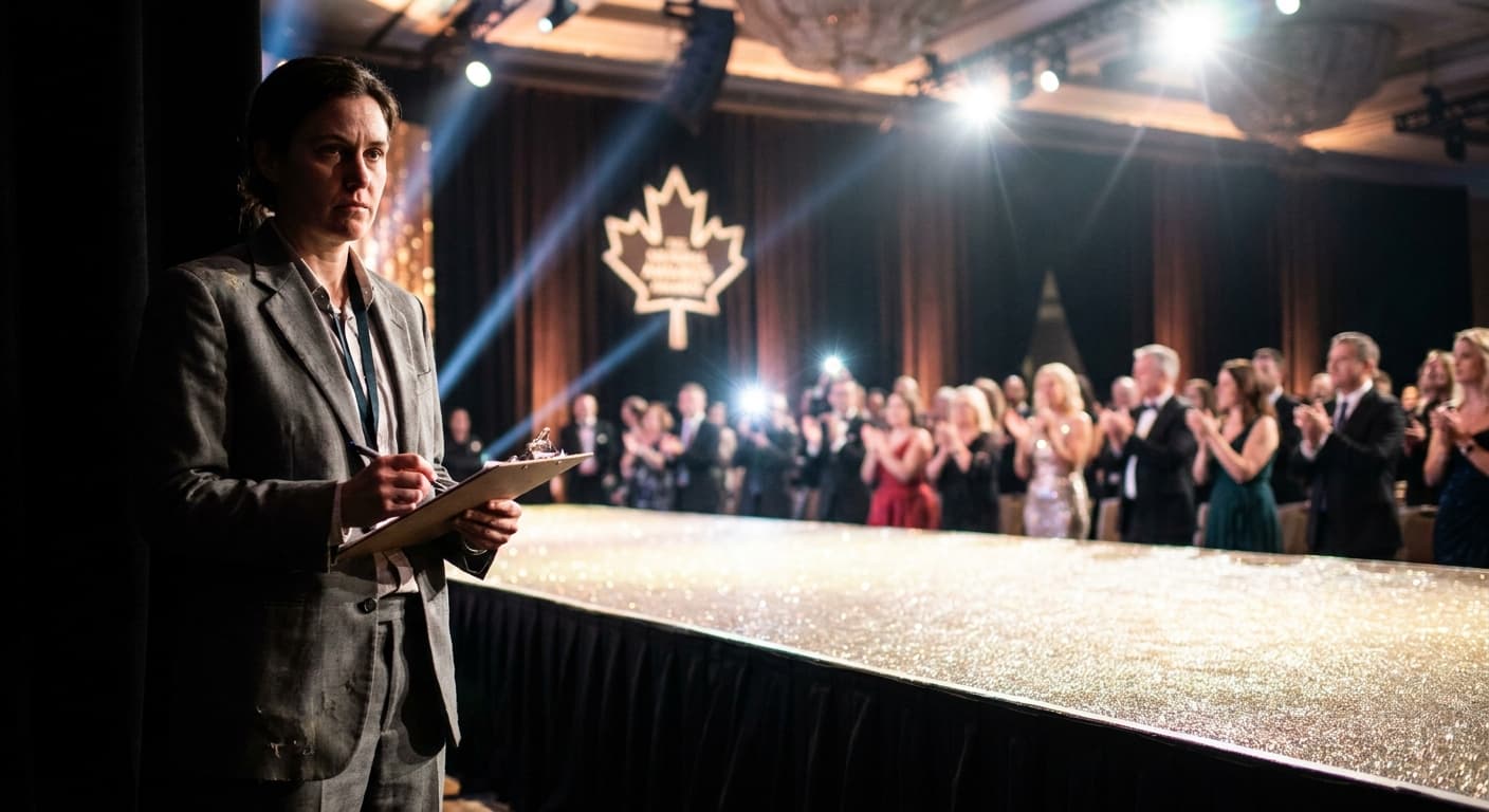 Emmys Stage Hosts CRTC Officer Calculating Canadian Content in Real Time