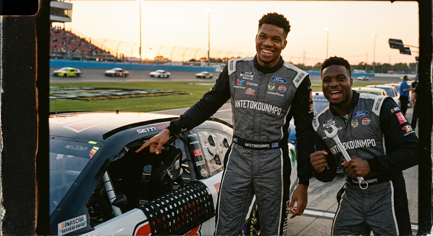 Giannis Antetokounmpo Shifts Gears to NASCAR, Brother Thanasis Joins Pit Crew