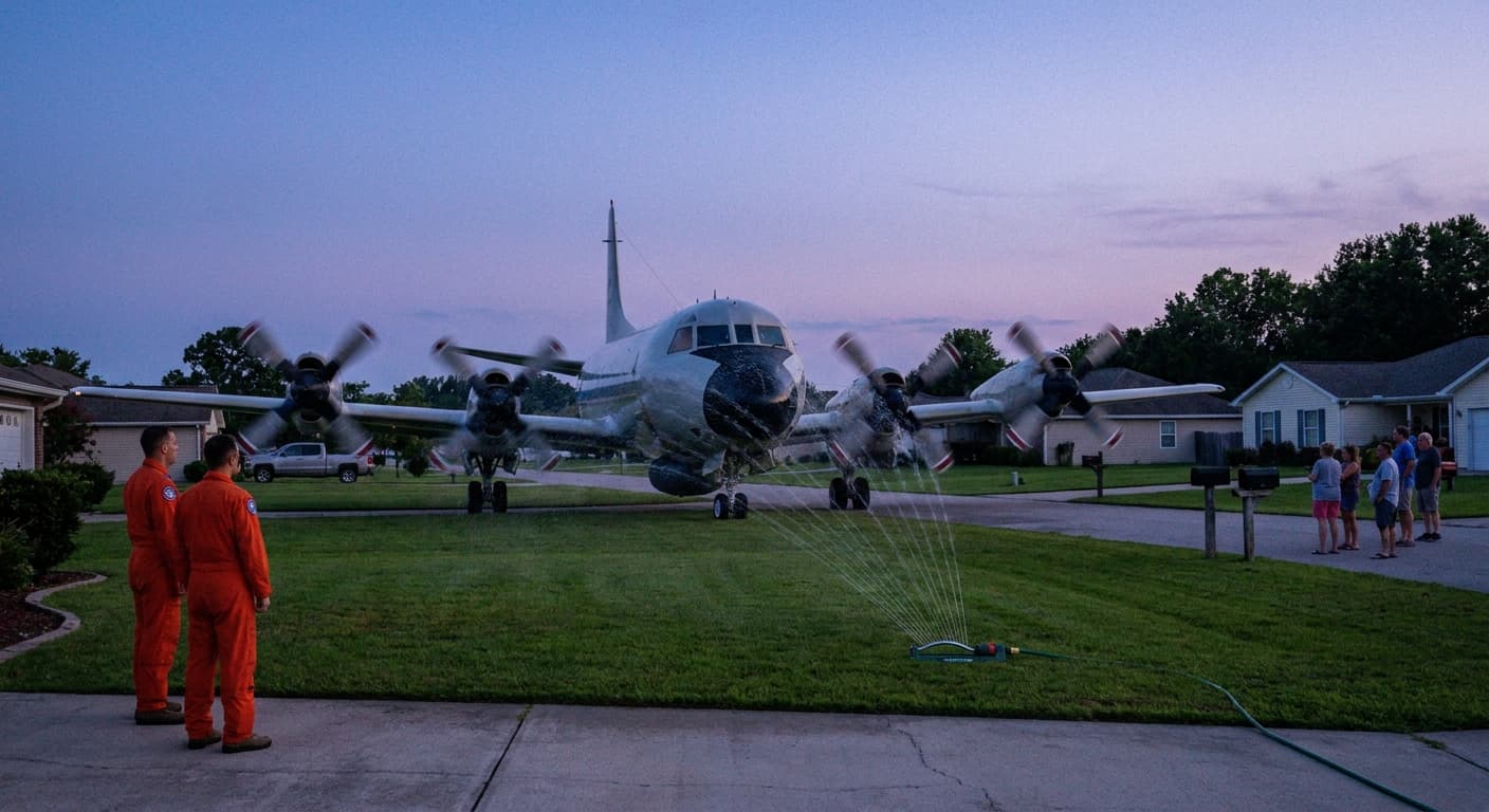NOAA Hurricane Hunters Maintain Readiness by Navigating Local Sprinkler